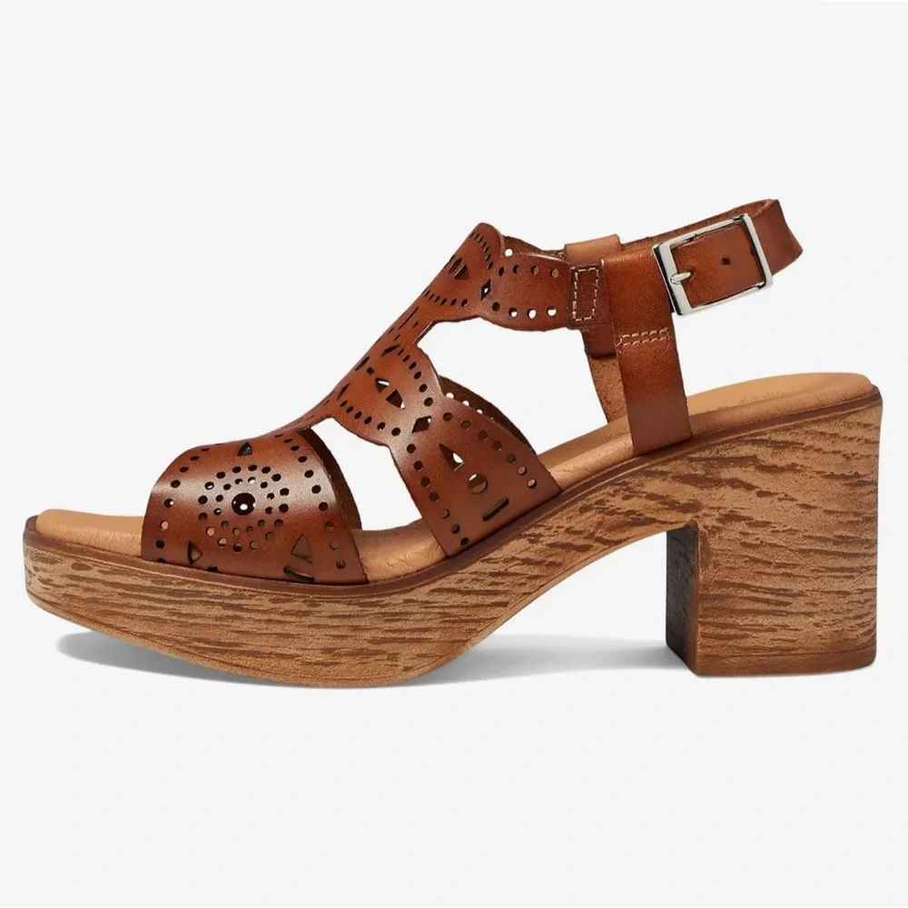 ERIC MICHAEL WHITNEY  COGNAC LEATHER LASER CUT PLATFORM BOHO SANDALS NIB EU 40